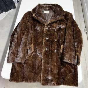 Vintage Canadian Fur Co Hartford Brown Real Fur Coat Double Breasted donor/scrap